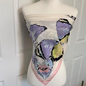 Vintage Silk Butterfly Print Scarf - head, neck, purse, scarf Pastel 100% Silk✨